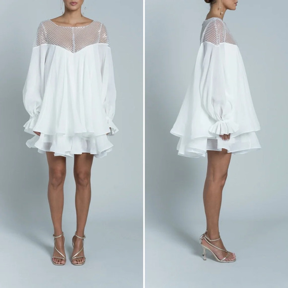 NWT RIME ARODAKY Mar ruffle bead-embellished tulle silk-organza dress Size Small - Picture 11 of 16